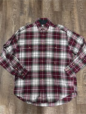 Vintage Men’s Tommy Hilfiger Plaid Dress Button Down Up Shirt Medium 100% Cotton